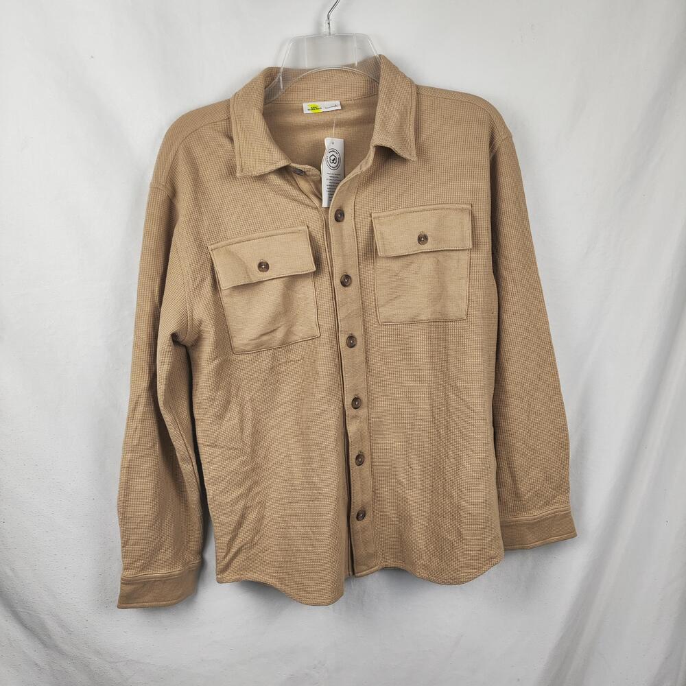 Epic Threads Shirt Youth 14-16 Beige Waffle Knit Button Up Long Sleeve Thermal